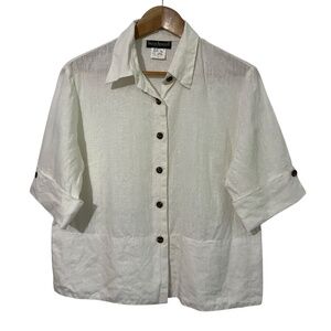 Harve Benard Womens Linen Shirt Size L Button Down Short Sleeve